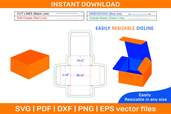 Food Box Packaging Template 4x4x2 Inch Graphics and Print Templates