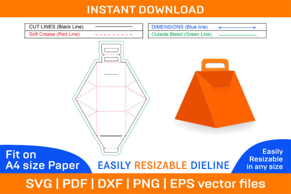 Food Box Triangle with Handle for Bottle Graphics and Print Templates