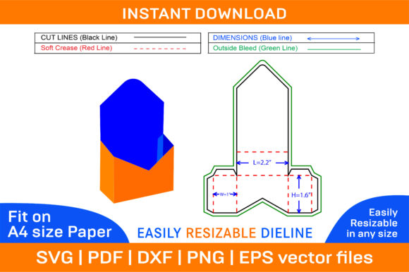 Gift Box Envelope Type Die Cut Template for Graphics and Print Templates
