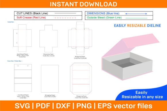 Gift Box or Cosmetic Rigid Box Die Cut Graphics for Print Templates