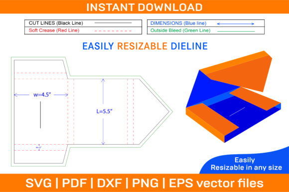 Gift Box Type Envelope Dieline Template for Graphics and Print Templates