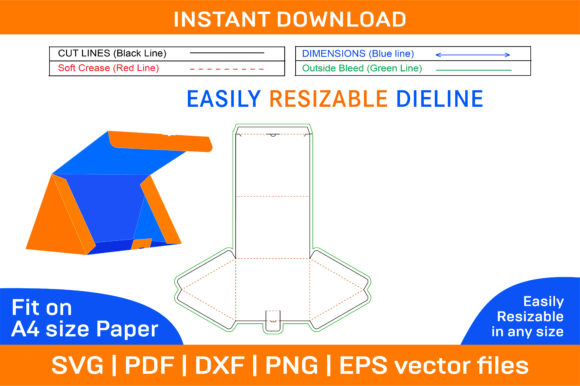 Gift Triangle Box Dieline Template and 3D Graphics for Print Templates