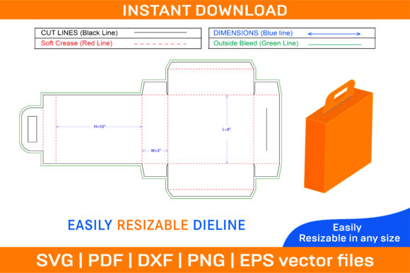 Hand Luggage Bag Box or Suitcase Box Die Graphics and Print Templates