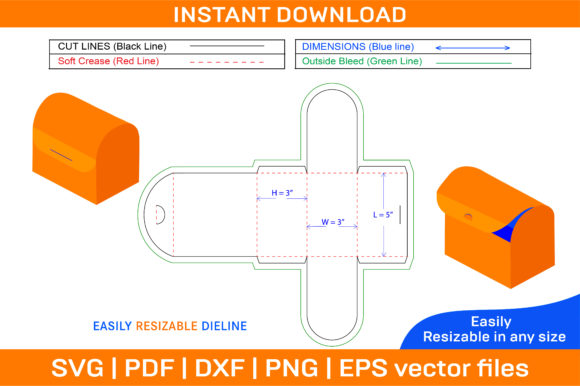 Jewelry Box Dieline Template and 3D Box Graphics for Print Templates