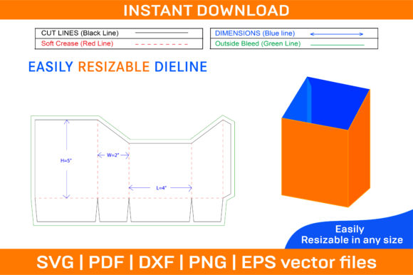 Leaflet Cardboard Box Dieline Template for Graphics and Print Templates