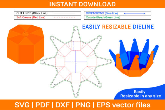 Octagon Folding Box Dieline Template and Graphics