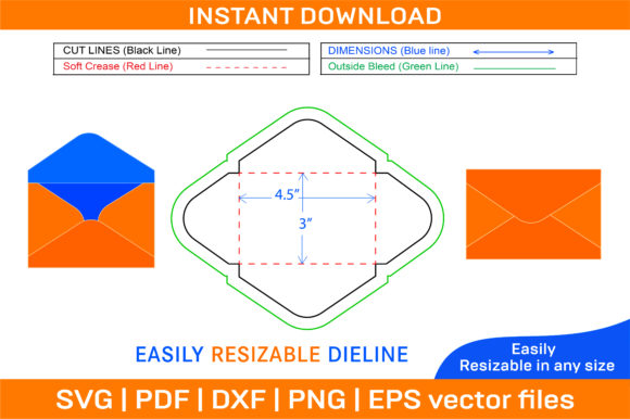 Plain Mini Envelope 4.5x3 Inch Die Cut Graphics for Print Templates