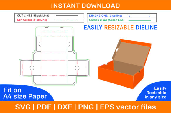 Shoes Box Without Glue Shoe Box Dieline Graphics and Print Templates