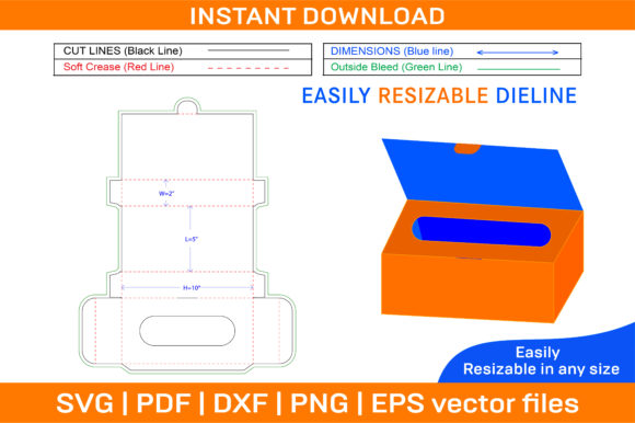 Tissue Box with Flip Lid Design Dieline Graphics and Print Templates
