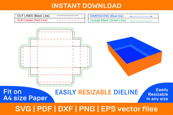 Tray Assemble Standard Box Dieline Graphics and Print Templates